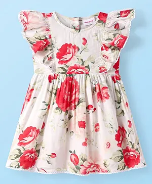 Babyhug
                                  Rayon Woven Frill Sleeves Frock with
                                  Floral Print - White