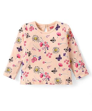 Babyhug Cotton Knit Full Sleeves Top With Floral Print - Pink