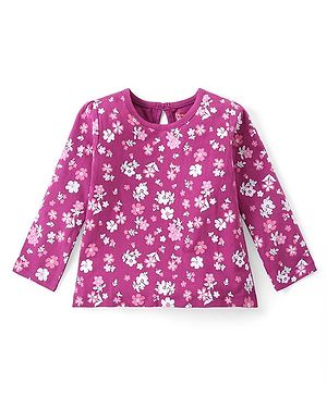 Babyhug Cotton Knit Full Sleeves Top With Floral Print - Dark Pink