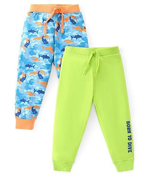 Babyhug Cotton Knit Full Length Lounge Pants with Camouflage & Text Print Pack of 2 - Multicolour