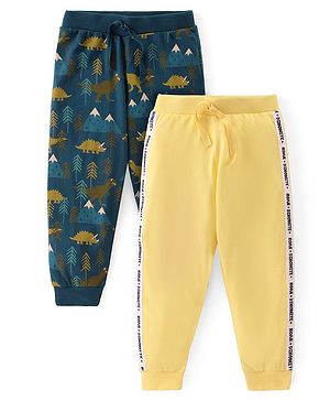 Babyhug Cotton Knit Full Length Lounge Pant Dino Print Pack of 2 - Multicolour