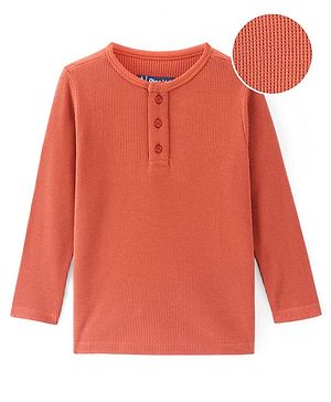 Pine Kids Cotton Structure Knit Full Sleeves T-Shirt Solid Colour - Orange