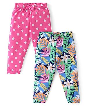Babyhug Cotton Knit Full Length Lounge Pant with Floral & Polka Dot Print Pack of 2 - Multicolour
