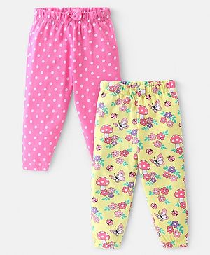 Babyhug Cotton Knit Full Length Lounge Pant with Floral & Butterfly Print Pack of 2 - Multicolour