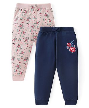 Babyhug Cotton Knit  Full Length Lounge Pant Floral Print Pack of 2 - Multicolour