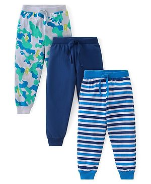 Babyhug Cotton Knit Full Length Striped & Camouflage Print  Lounge Pants Pack of 3 - Multicolour