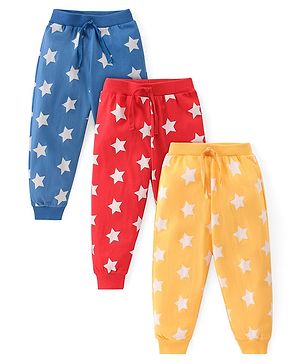 Babyhug Cotton Knit Full Length Lounge Pants Star Print Pack of 3 - Multicolour