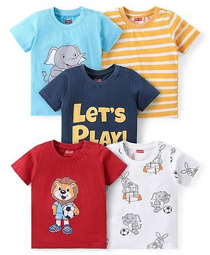 Babyhug Cotton Knit Half Sleeves T-Shirt Animal Print Pack of 5 - Multicolor