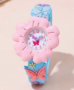 Ziory Analog Floral Designed Watch - Pink And Blue