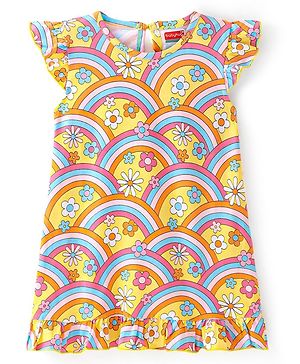 Babyhug Cotton Flutter Sleeves Nighty With Floral Print - Yellow