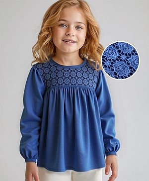 Babyhug Knit Full Sleeves Top with Schiffli - Navy Blue