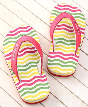 Pine Kids Slip On Flip Flops With Stripes - Pink Yellow & Green