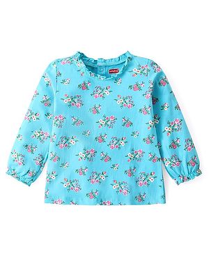 Babyhug Cotton Knit  Full Sleeves Top With Floral Print - Blue