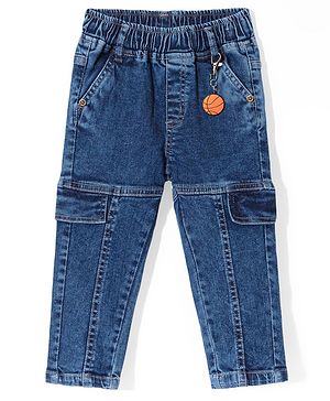 Babyhug Full Length Denim Washed Stretchable Joggers - Blue