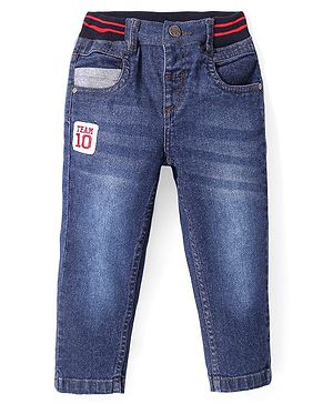 Babyhug Full Length Denim Washed Jeans with Patch - Blue