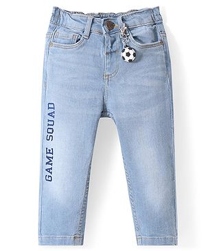 Babyhug Denim Full Length Stretch Jeans with Text Print - Blue