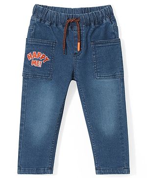 Babyhug Denim Full Length Jeans with Text Embroidery - Blue