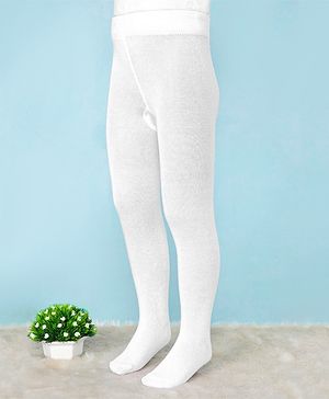 Pine Kids Cotton Nylon Knit Anti Microbial Solid Footed Tights - White