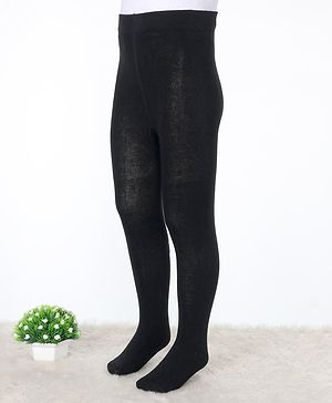 Pine Kids Knitted Full Length Tights With Solid Colour - Black
