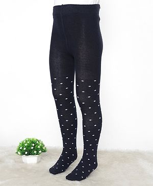 Pine Kids Cotton Knit Silvadur Antimicrobial Footed Tights Polka Dots Design - Black