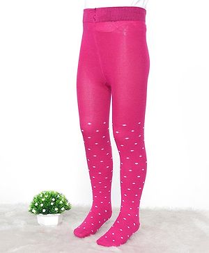 Pine Kids Cotton Knit Silvadur Antimicrobial Footed Tights Polka Dots Design - Dark Pink