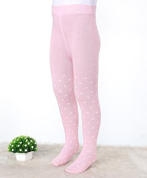 Pine Kids Cotton Knit Anti Microbial Footed Tights Polka Dots - Light Pink