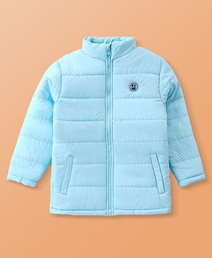 Pine Kids Full Sleeves Quilted Hooded Jacket with Solid Colour -Sky Blue