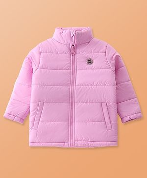 Pine Kids Woven Full Sleeves Solid Padded Jacket with Pockets - Baby Pink