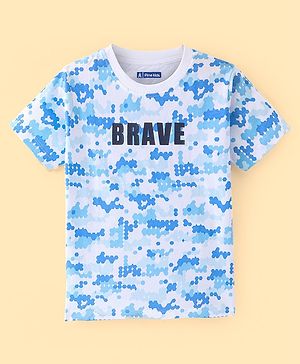 Pine Kids Cotton Knit Half Sleeves T-Shirt All over Printed & Text Print - Blue