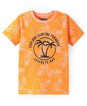 Pine Kids Cotton Knit Half Sleeves Tropical Printed T-Shirt - Orange