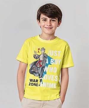 Pine Kids Cotton Knit Half Sleeves T-Shirt with Graphics - Yellow