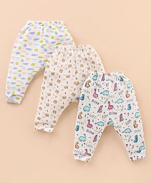Bodycare Cotton Full Length Dino & Fish Printed Anti Bacterial Thermal Pants Pack of 3 - Offwhite