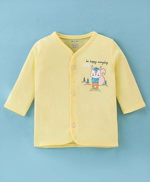 OHMS Single Jersey  Knit Full Sleeves Vest with Text Print - Yellow