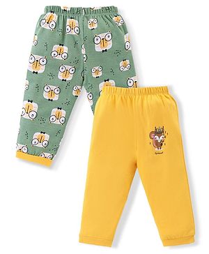 OHMS Single Jersey Knit Full Length Lounge Pants with Dog Print  Pack of 2 - Green & Yellow