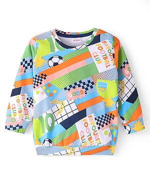 Babyhug Cotton Knit Full Sleeves Sweatshirt With Football Print - Multicolor