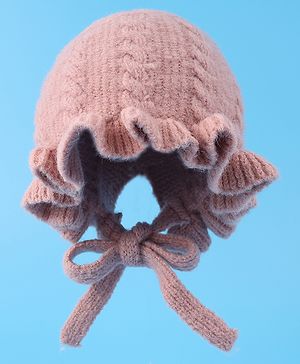 Babyhug Cable Knitted Woollen Cap with Knot - Pink