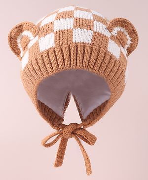 Babyhug Ear Applique Woollen Cap with Knot - Brown