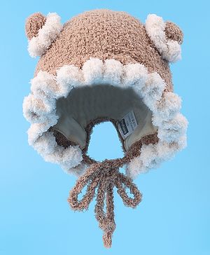 Babyhug Pom Pom Woollen Cap with Knot - Light Brown