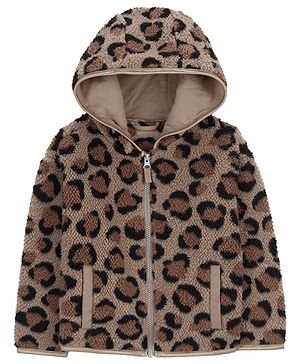 Carter's Knit Full Sleeves Hooded Winter Jacket with Cheetah Print - Tan