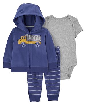 Carter's Full Sleeves Infant Boys Truck 3-Piece Fleece Cardigan Set - Navy Blue