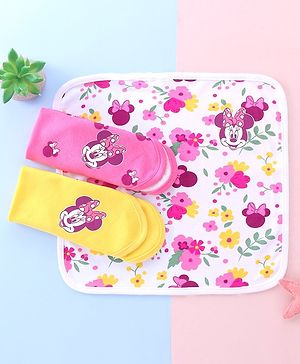 Babyhug Single Jersey Knit  Hand and Face Towels with Minnie Mouse Digital Print Pack of 3 L 28 x B 28 cm -Multicolor