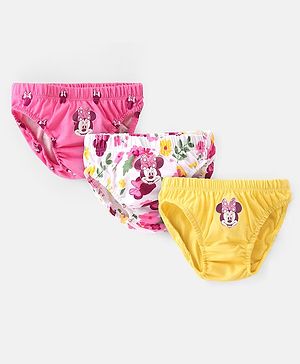 Babyhug Disney Single Jersey Cotton Knit Panties with Minnie Mouse Graphics Pack of 3 - Pink Yellow & White