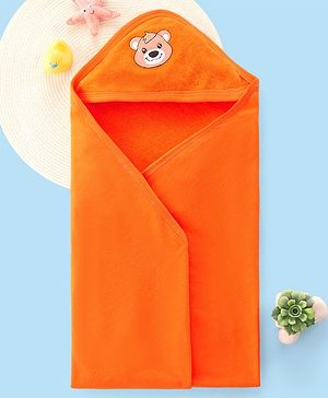 Babyhug Terry Hooded Towel Bear Embroidery - Orange