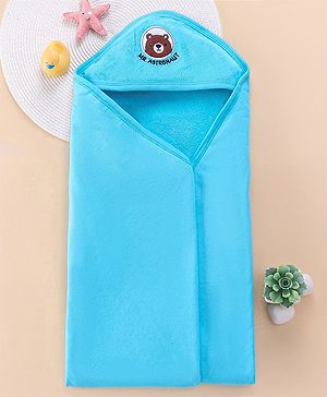 Babyhug Terry Hooded Towel with Bear Patch Detailing L 75 x B 75 cm - Aqua Blue