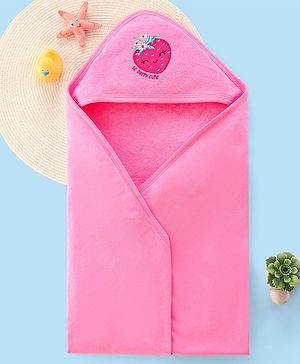 Babyhug Terry Hooded Towel Strawberry Embroidery L 75 x B 75 cm - Pink