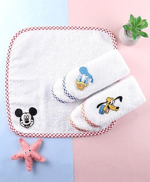 Babyhug Disney Terry Woven Mickey Mouse Digital Printed Towel Pack of 3 L 33.02 X 25.4 cm - White