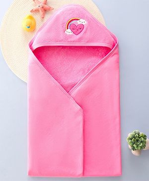 Babyhug Terry Hooded Towel Rainbow Embroidery L 75 x B 75 cm - Pink
