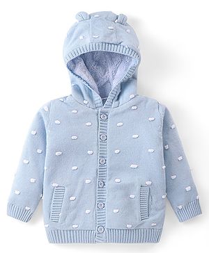 Babyhug Knit Full Sleeves Hooded Sweater with Ear Applique - Blue