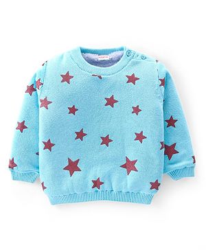 Babyhug Knitted Full Sleeves Pullover Sweater With Star Design - Aqua Blue