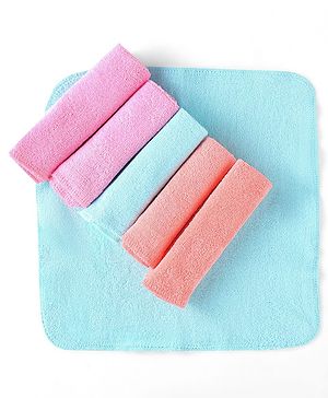 Babyhug Cotton Knit Solid Colour Wash Cloth Pack of 6 L 25.4 x B 25.4 cm Pack of 6 - Multicolour